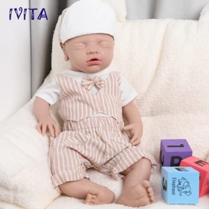 18"Realistic Eyes Closed Sleeping Baby Boys Silicone Rebirth Doll Real Touch - Picture 1 of 12