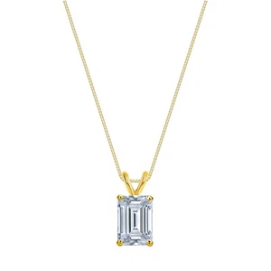 3/4 Ct Emerald Lab Created Grown Diamond Pendant Necklace 14K Yellow Gold F/VS - Picture 1 of 2