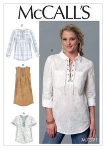 McCall 7391 Lace Up Western Boho Relaxed Fit Shirt Collar Laced Pattern Sz L-XXL - Picture 1 of 10