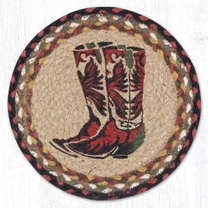 Cowboy Boots 10" Round Placemat Trivet Earth Rugs Braided Jute Farm Country - Picture 1 of 1