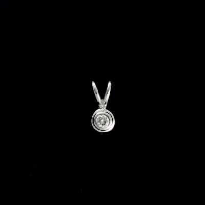9ct White Gold Rubover Set Solitaire Diamond Pendant (0.10ct) - Optional Chain - Image 1 of 3
