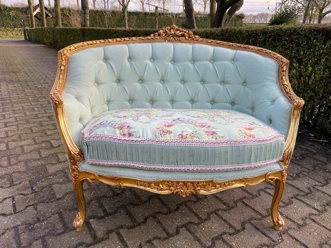 Corbeille Settee in French Louis XVI in Mint Green Cover
