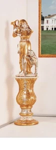 STATUA DONNA CON PANTERA E COLONNA IN CERAMICA FOGLIA ORO ARGENTO SCULTURA - Imagen 1 de 1