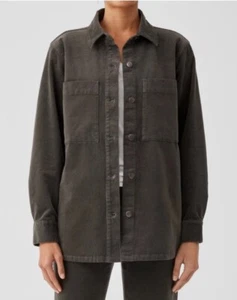 Eileen Fisher Corduroy Shirt Jacket M Green Shacket Organic Minimalist Utility - Picture 1 of 15