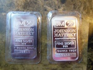 2 - 1 oz TD Bank Johnson Matthey 999 Fine Silver Bars large and small fonts!