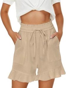 Womens High Waisted Wide Leg Drawstring Ruffle Flowy Shorts with Pockets NEW - Picture 1 of 14