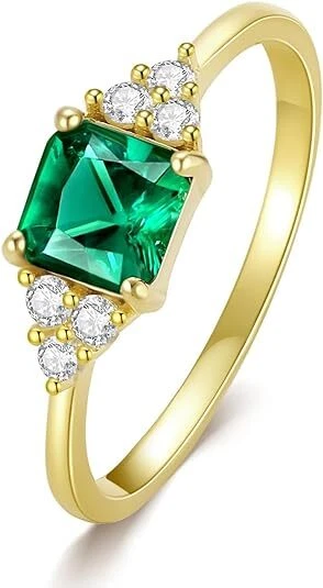 1 Ct Solitaire Engagement Ring Zambian Emerald Lab Grown Gemstone 925 Sterling - Image 1 of 4