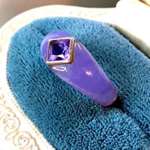 Estate 14K Solid Gold Purple Lavender Jade Amethyst Gemstone Ring Size 7