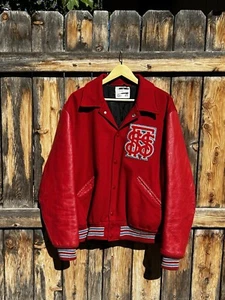 Vintage 70s Quilt Lined Letterman Jacket Wool & Leather by Dakota XL 44 L Red - Picture 1 of 11