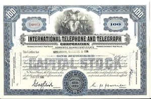 Aktienzertifikat International Telephone & Telegraph Corp. 1950er Jahre. - Bild 1 von 1