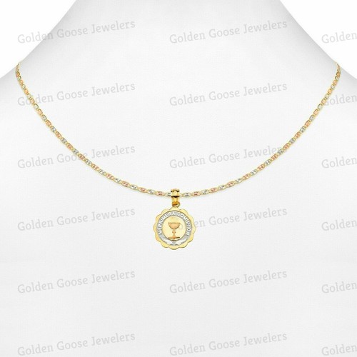 Ciondolo Charm Comunione Mi Primera Oro Tricolore Vero 14KT Catena Valentino