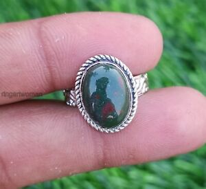 925 Sterling Silver Bloodstone Handmade Statement Beautiful Ring All Size  S146