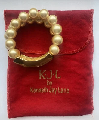 KJL by Kenneth Jay Lane Double Strand Faux Pearl Crystal Pave Bracelet Heavy Foto 1 de 4