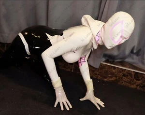 1357-4 Latex Gummi Spider-Gwen cosplay full Catsuit mask hat customized 0.4mm - Imagen 1 de 6