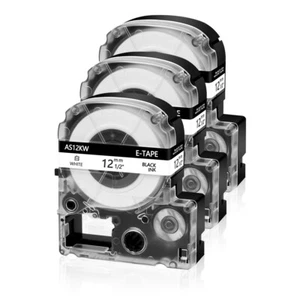 3PK Fits EPSON LK-4WBN KingJim SS12KW 12mm Tape Black on White Label 0.47" - Foto 1 di 11