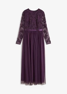 Maxikleid mit Perlenstickerei Gr. 42 Dunkellila Damen Abendkleid Party-Kleid Neu - Bild 1 von 1