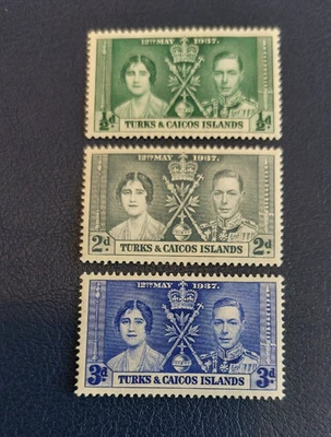 Estampillas de las Islas Turcas y Caicos - Juego de coronación 1937 - SG 191-193 - MNH Foto 1 de 2