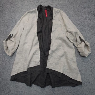 Cárdigan para mujer IC by Connie K XL gris beige frente abierto 100 % lino hecho en EE. UU. Foto 1 de 4