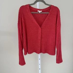 Z SUPPLY Red Ribbed Button-Up Cardigan Women’s Size Large - Picture 1 of 5
