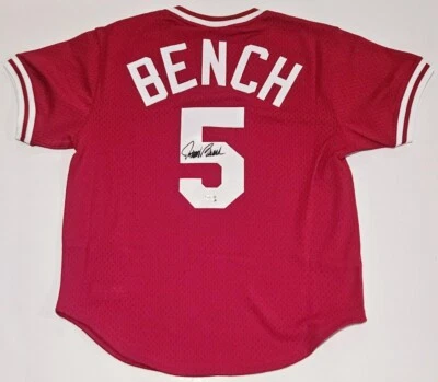 Johnny Bench Signed Auto Cincinnati Reds Mitchell Ness Authentic Jersey Fanatics - Image 1 of 4