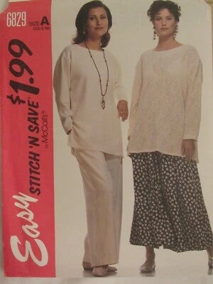 OOP McCALLS 6829 Misses Pullover Top Full Skirt & Pants PATTERN XS-S-M/4-14 UC - Image 1 of 3