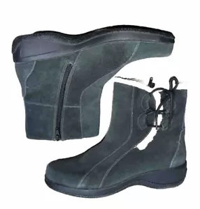Stivaletti invernali Clarks con zip scamosciati blu navy con bordo in pile pieghevoli US 8,5M - Foto 1 di 8