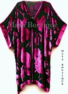 Maya Matazaro Silk Burnout Velvet Jacket Kimono Duster Magenta Black No Fringe   - Picture 1 of 3
