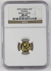 China 1993 5 Yuan 1/20 Troy Oz 999 Gold Panda Coin NGC MS69 GEM BU+ Small Date - Picture 1 of 4