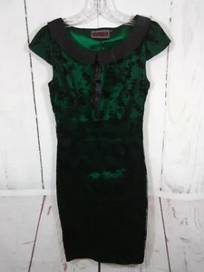 Voodoo Vixen Dress Size S Green Taffeta Black Lace 50s Retro Witchy Rockabilly - Picture 1 of 11