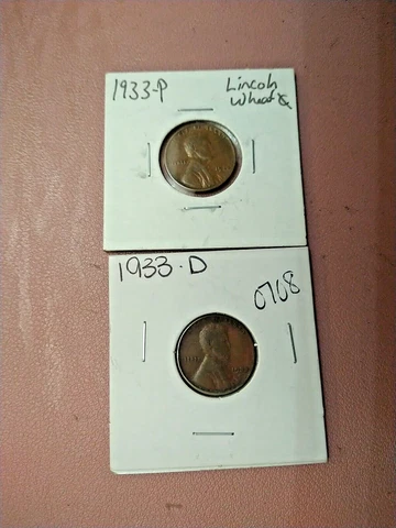1933-P 1933-D LINCOLN WHEAT CENT PENNY SET, 2 COINS LOT *** Cover