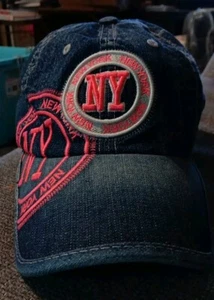 Robin Roth New York Womens Hat Cap Strapback Blue Denim Distressed Pink Cotton - Picture 1 of 16