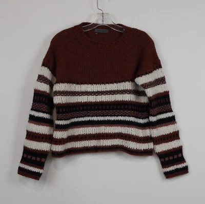 Anthropologie Elsamanda Alpaca Wool Sweater M Brown Ivory Stripe Chunky Cropped - Image 1 of 4