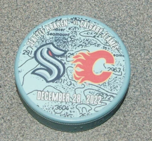 Seattle Kraken vs Calgary Flames Game Day Match-Up Puck 12-28-2022 - Picture 1 of 2
