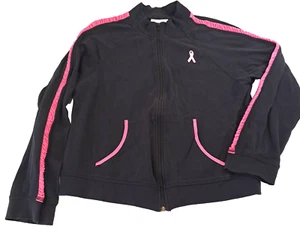 Felpa donna Coldwater Creek cancro al seno nastro rosa nero zip S 98516 - Foto 1 di 9