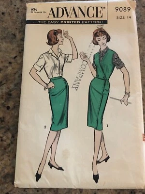 🌻 1959 ADVANCE #9089 - LADIES SLIM SKIRT & DOUBLE BREAST WESKIT PATTERN 14 FF - Image 1 of 2
