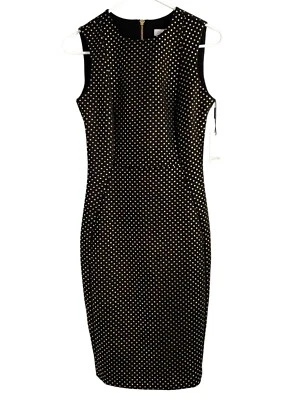 Calvin Klein Black & Gold Polka Dot Sleeveless Sheath Dress Size 2 NWT Pencil - Image 1 of 4