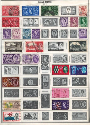 Estampillas usadas muy finas de Gran Bretaña 1953-1966 montadas/pegadas en lista: 2 caras. Foto 1 de 2