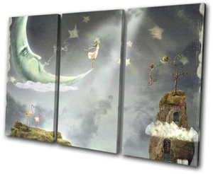 Night time Moon Stars Magic Fantasy TREBLE CANVAS WALL ART Picture Print - Picture 1 of 1