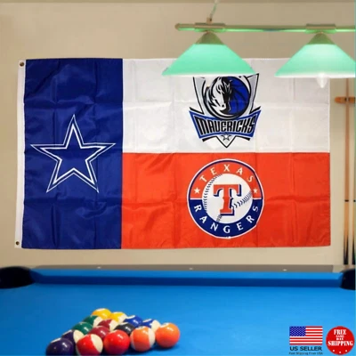 Bandera con logotipos de equipos de la ciudad de Dallas 3x5 pies Cowboys Mavericks Rangers hombre cueva EE. UU. Foto 1 de 4