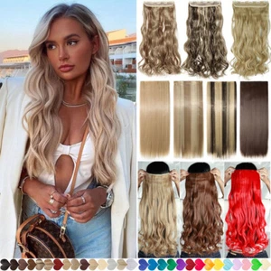 THICK 1 Piece Clip In Real Natural Long As Human Hair Extensions Straight Curly - Picture 1 of 50