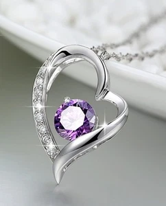 Lila Herz Sterling Silber Anhänger Halskette Swarovski Element FS mit Geschenkbox - Bild 1 von 3