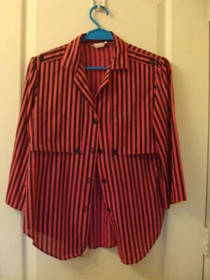 Camisa para mujer vintage Rhapsody EE. UU. poliéster rayón negra rosa oscuro rayas pequeña Foto 1 de 4