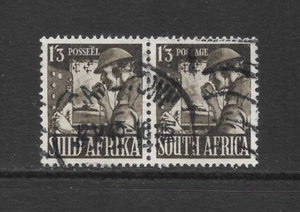 SOUTH AFRICA SCOTT 89 USED HORIZONTAL VF PAIR (B) - 1943 1'3p DK OL BROWN - Picture 1 of 2