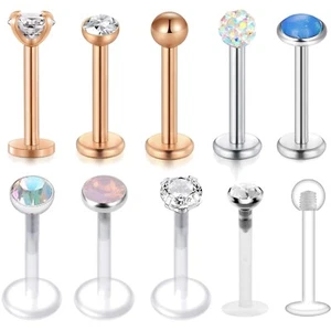 Komplettes 10er Set: 16G Lippenpiercing und Traguspiercing mit Samtbeutel - Bild 1 von 1