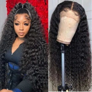 Deep Wave Lace Front Wigs Human Hair 180% Density Curly Lace Front Wig Human Hai - Picture 1 of 8