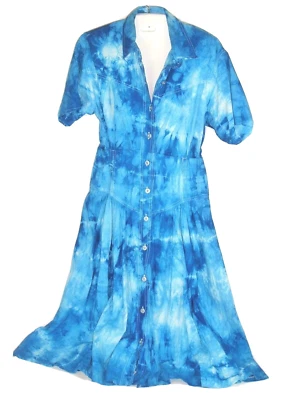 Vestido Vintage Boho Rockabilly Vaquera Azul Tie Dye Botón Frontal Westerncore S Foto 1 de 4