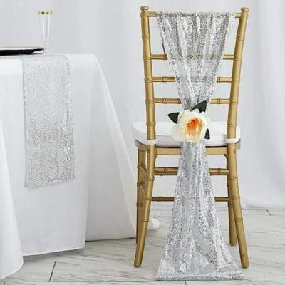 Fajas de silla con lentejuelas premium extra anchas suministros de decoración de eventos para bodas Foto 1 de 4