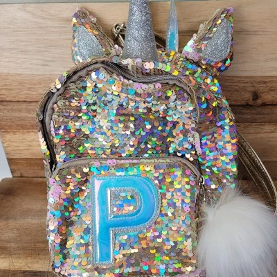 Mini mochila lentejuelas unicornio marca Justice "P" Foto 1 de 4