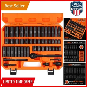 Impact Socket Set 50-Piece Chrome Vanadium SAE Metric 6-Point for Auto Repair - Bild 1 von 11