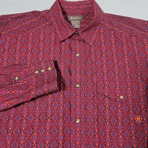 Ariat Mens Large Classic Fit Button Brown Pearl Snap Shirt Colorful Geometric - Picture 1 of 14